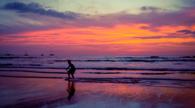 Boogie ’till the sun goes down:  Tamarindo Beach Costa Rica boogie boarding at sunset