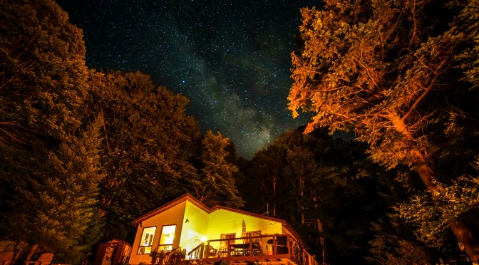 Milky Way seen rising over cottage on Bay Lake, Muskoka