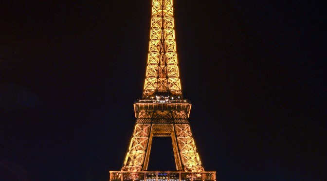 Paris Eiffel Tower At Night Viewed From Jardins Du Trocadero