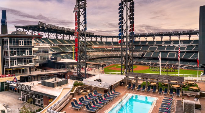 Atlanta Braves’ Chop House baseball field seen from Omni Hotel at the Battery district