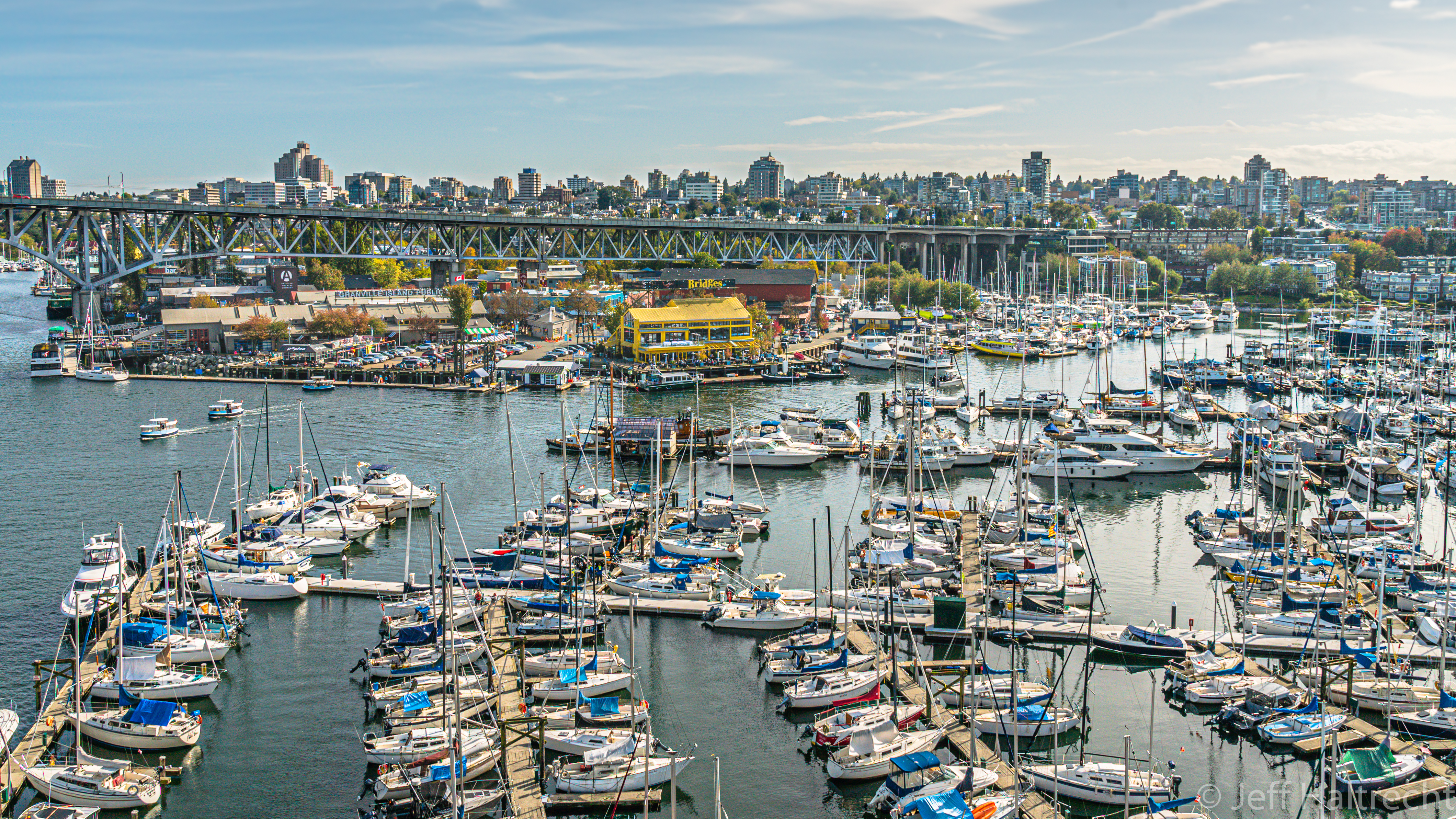 vancouver granville island false creek bridges restaurant boats