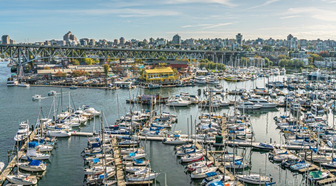 Vancouver’s Granville Island and Bridges Restaurant from Burrard Street Bridge